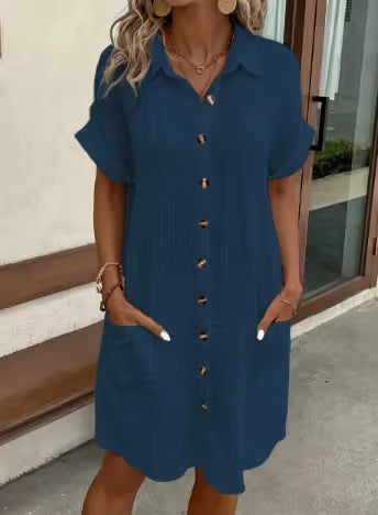 💥Limited Sale Only £11.99!!✨Short Sleeve Shirt Dress - Soft, Pocketed & Effortlessly Stylish💃