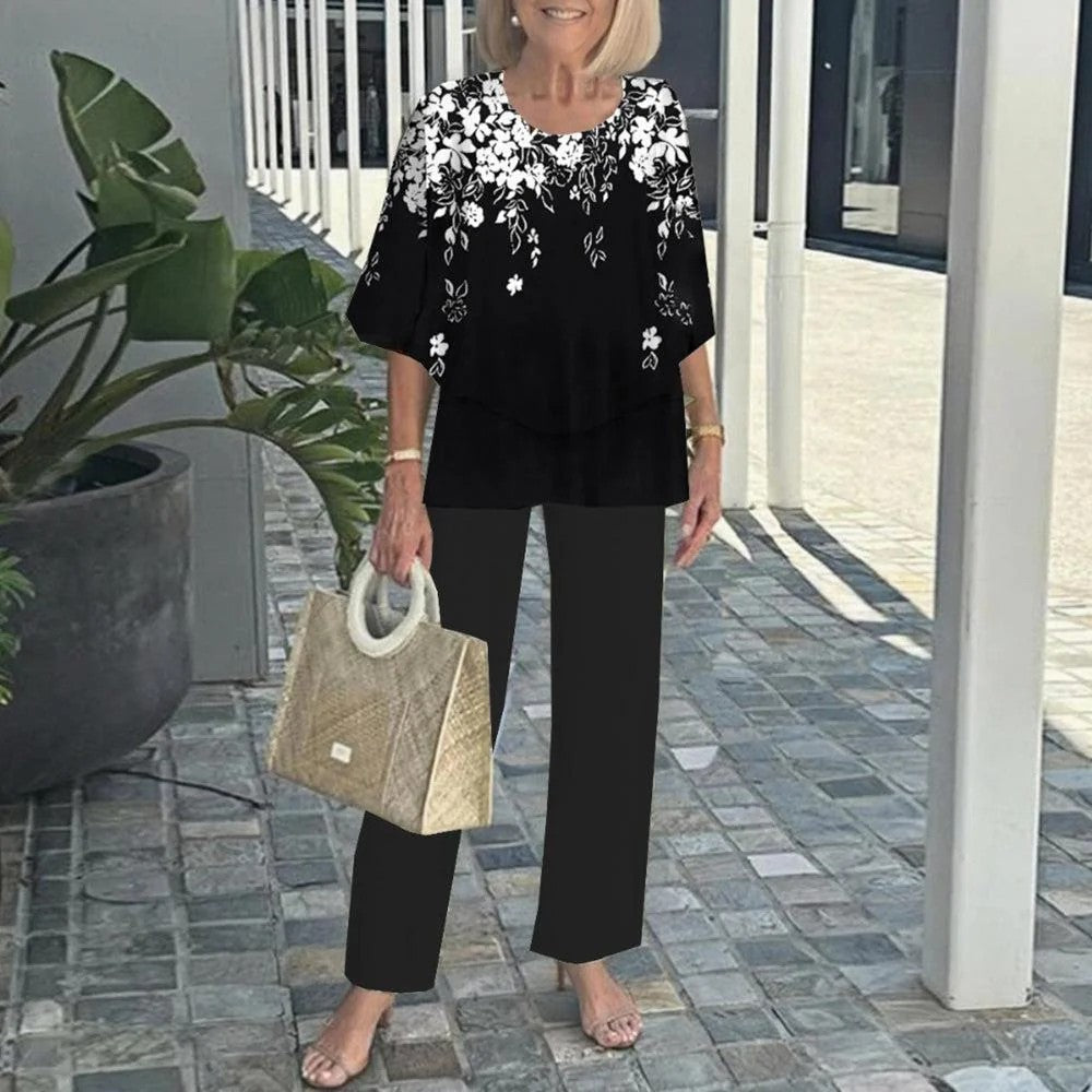 💃2025 Hot Sale 50% Off🔥Women’s Printed Pants and Crew Neck Top Set