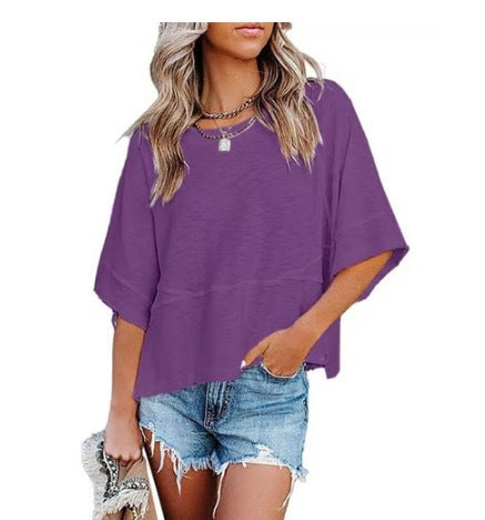 ☀️2026 HOT SALE 50% OFF💃🌸Women's Solid Color Splicing Loose Five Points Flare Sleeve T-Shirt