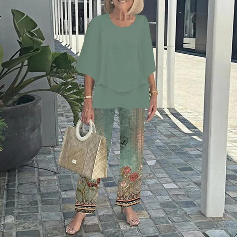 💃2025 Hot Sale 50% Off🔥Women’s Printed Pants and Crew Neck Top Set
