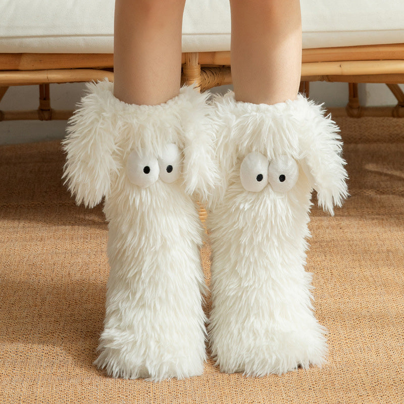 Women's Plush Slippers Socks Floor Socks Winter Home Indoor Thickened Fleece-Lined Anti-Slip Adult Women's Plush Snow Socks Shoe Covers