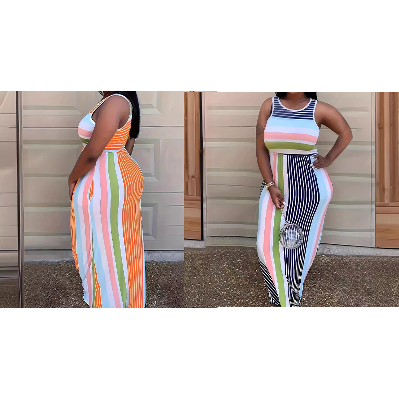 Women's Sleeveless Striped Bodycon Maxi Dress