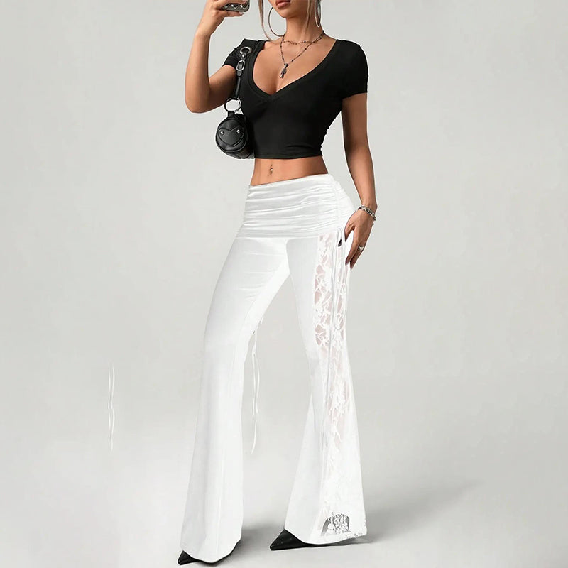 💕LIMITED TIME 49% OFF!🔥🌹👖 Women's Ruched Lace Panel Flare Pantss✨