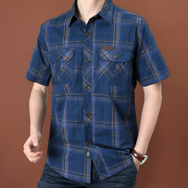 ๐50% OFF! ๐ Men's Casual Plaid Short Sleeve Shirt โ Classic Pattern, Relaxed Fit, Breathable Comfort โจ