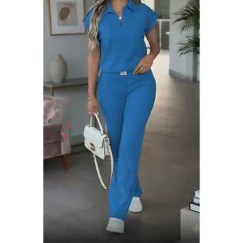 ๐ 50% OFF! ๐ Women's Casual Top & Pants 2-Piece Set โ Chic, Wide-Leg, Gold Accents โจ