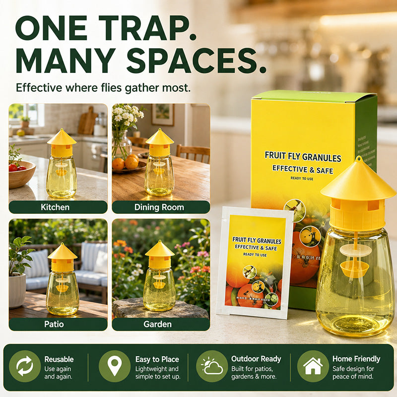 ⏳Final 3 Hours Flash Sale £9.99! 🍊Reusable Hanging Fruit Fly Trap with Attractant Granules, Non-Toxic Fly Catcher for Kitchen Patio Garden Indoor & Outdoor Use