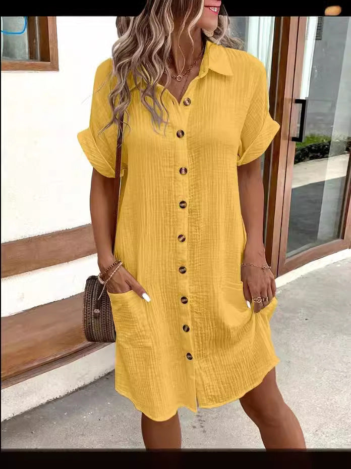💥Limited Sale Only ￡11.99!!✨Short Sleeve Shirt Dress - Soft, Pocketed & Effortlessly Stylish💃