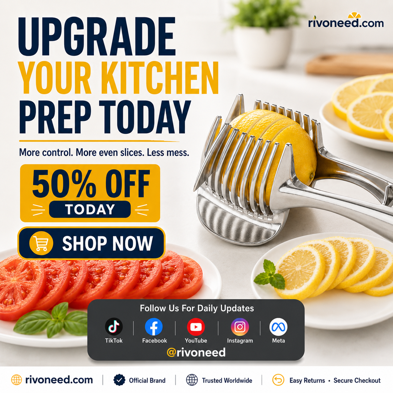 🍋50% OFF NOW! Creative Kitchen Slice Cutting Tool, Food‑Grade Aluminum Alloy Hand‑Held Slicer, Quick Slicing Holder for Lemon, Tomato, Onion & Soft Fruits Vegetables
