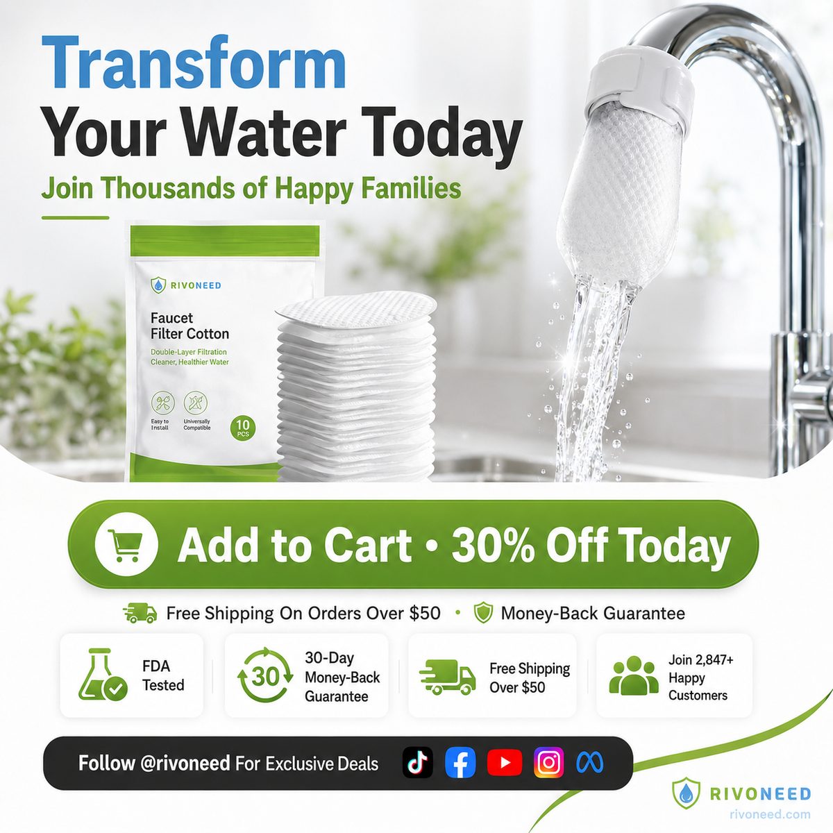 🥳2026 HOT SALE🥳💞50K+ SOLD! 🚰💧 50% OFF! Anti-Splash Kitchen Faucet Cotton Filter – Multi-layer PP cotton removes rust, sediment & impurities. Protects your tap water – cleaner, safer, better taste! 🛡️✨