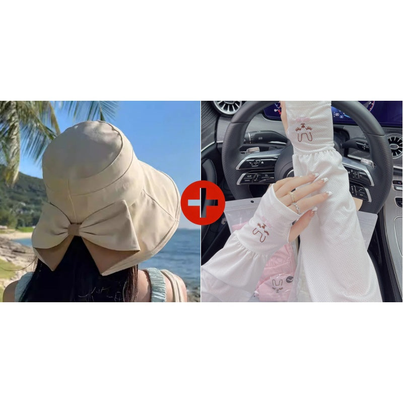 👒 50% OFF NOW ! 💐 Women's Bowknot Wide Brim Sun Protective Hat – Oversized wide brim blocks UV rays, delicate bow decor, lightweight breathable fabric, ideal for beach, travel & outdoor walking✨