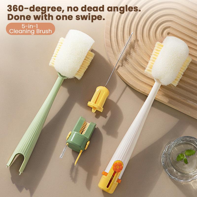 🧽5-in-1 Bottle Cleaning Brush (Multifunctional)🥤For Cup Lid Cleaning & Home Kitchen Tasks
