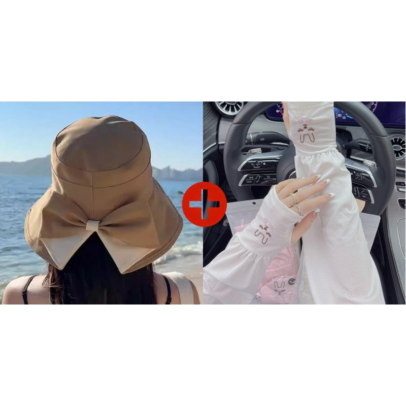 👒 50% OFF NOW ! 💐 Women's Bowknot Wide Brim Sun Protective Hat – Oversized wide brim blocks UV rays, delicate bow decor, lightweight breathable fabric, ideal for beach, travel & outdoor walking✨