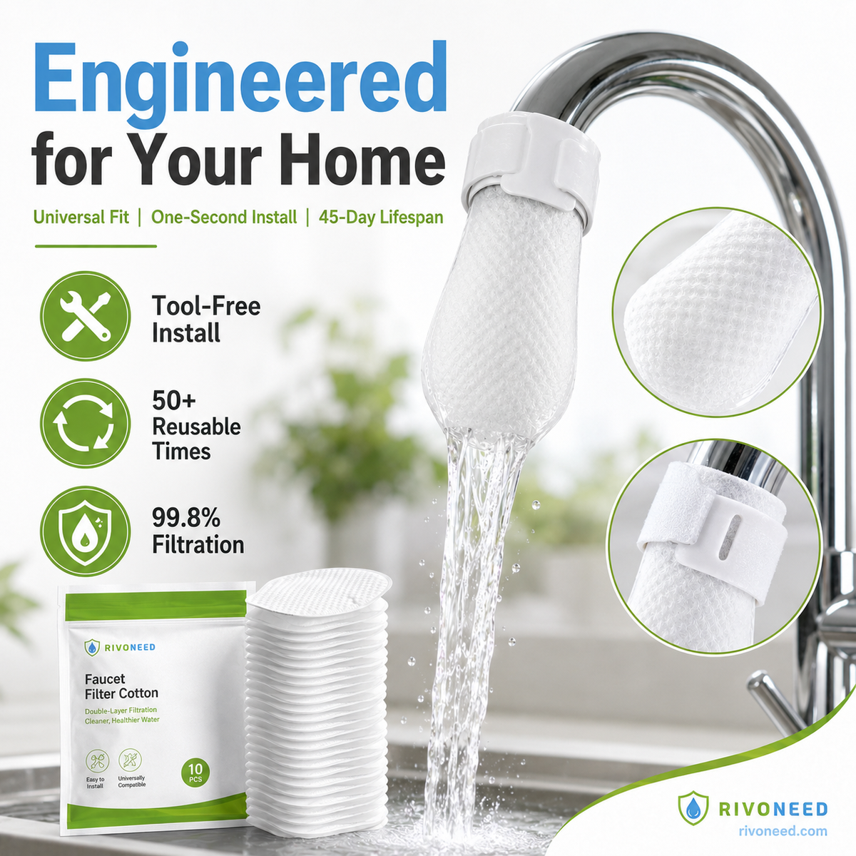 🥳2026 HOT SALE🥳💞50K+ SOLD! 🚰💧 50% OFF! Anti-Splash Kitchen Faucet Cotton Filter – Multi-layer PP cotton removes rust, sediment & impurities. Protects your tap water – cleaner, safer, better taste! 🛡️✨