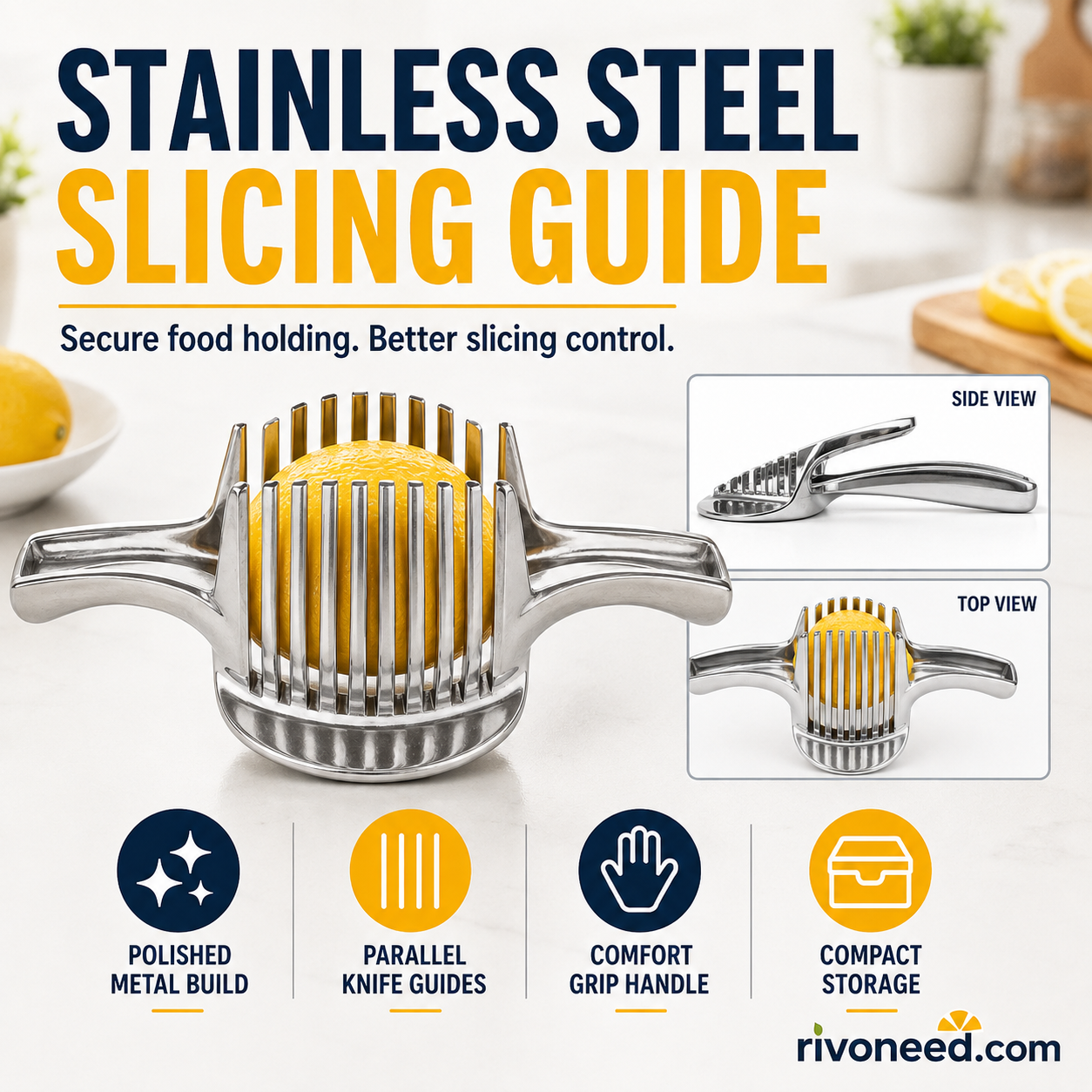🍋50% OFF NOW! Creative Kitchen Slice Cutting Tool, Food‑Grade Aluminum Alloy Hand‑Held Slicer, Quick Slicing Holder for Lemon, Tomato, Onion & Soft Fruits Vegetables