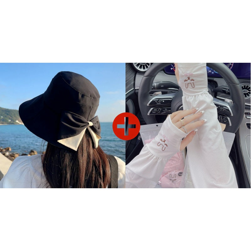 👒 50% OFF NOW ! 💐 Women's Bowknot Wide Brim Sun Protective Hat – Oversized wide brim blocks UV rays, delicate bow decor, lightweight breathable fabric, ideal for beach, travel & outdoor walking✨