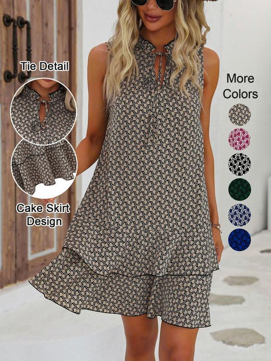🔥Limited Offer 50% OFF!💃 Women’s Geometric Print Bow Dress – Stylish, Elegant & Effortlessly Chic ✨👗