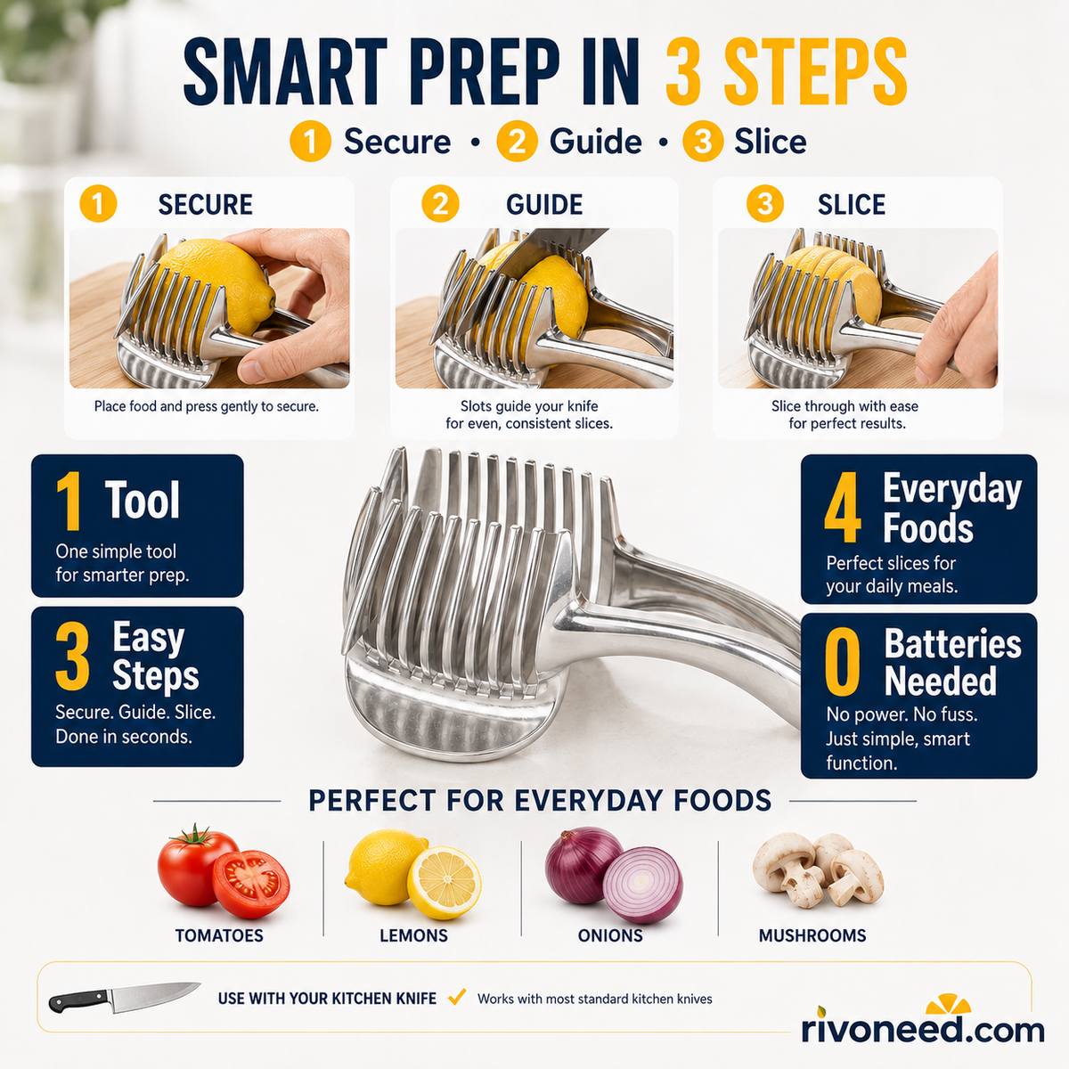 🍋50% OFF NOW! Creative Kitchen Slice Cutting Tool, Food‑Grade Aluminum Alloy Hand‑Held Slicer, Quick Slicing Holder for Lemon, Tomato, Onion & Soft Fruits Vegetables