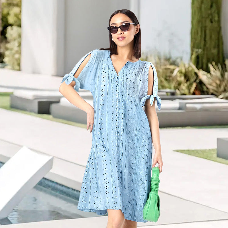 ⏰Last Day Sale 50% Off💃Women's Elegant V-Neck Hollow-Out Solid Dress