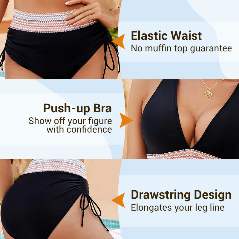 🔥Last Day Sales - Just ￡12.99😍👙High Waisted Tummy Control Color Block Bikini Sets