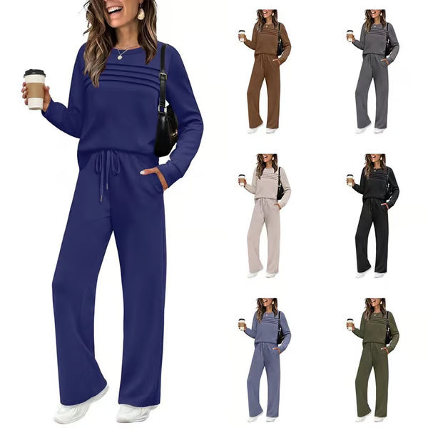 🥳2026 HOT SALE🥳💞60K+ SOLD!✨Women's Crew Neck Top & Drawstring Pants Set3