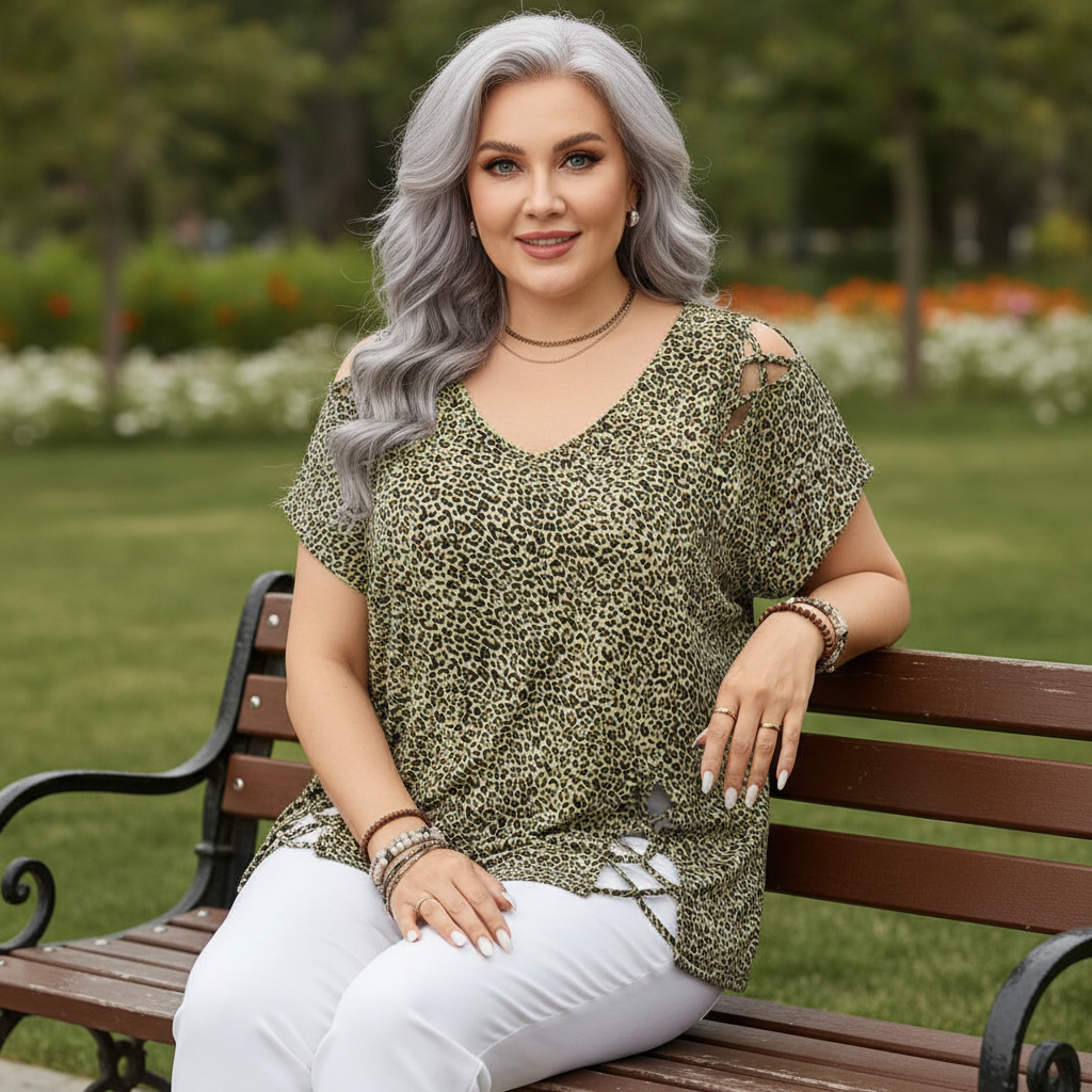 💃New Arrivals 57% OFF💞Women's T-shirt with leopard pattern, loose fit, V-neck