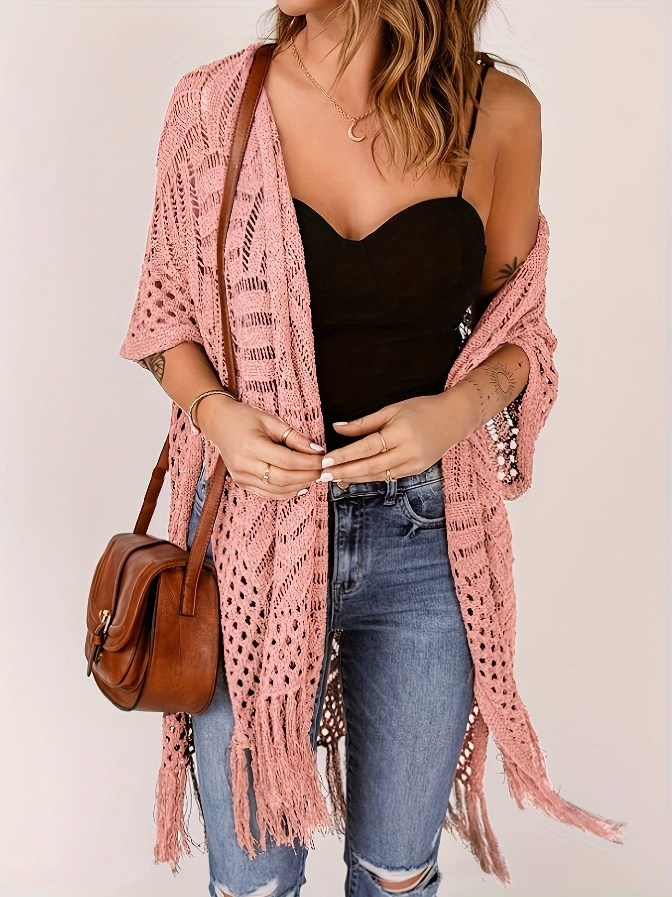 🥳2026 HOT SALE🥳💞50K+ SOLD!👗🌿 50% OFF! Women's Open-Front Knit Cover-Up – Breathable hollow-out knit, tassel fringe hem. Flattering draped silhouette. Wear over swimwear or with jeans. Beach or city ready. 🌊✨