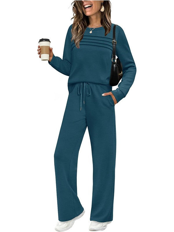🥳2026 HOT SALE🥳💞60K+ SOLD!✨Women's Crew Neck Top & Drawstring Pants Set3