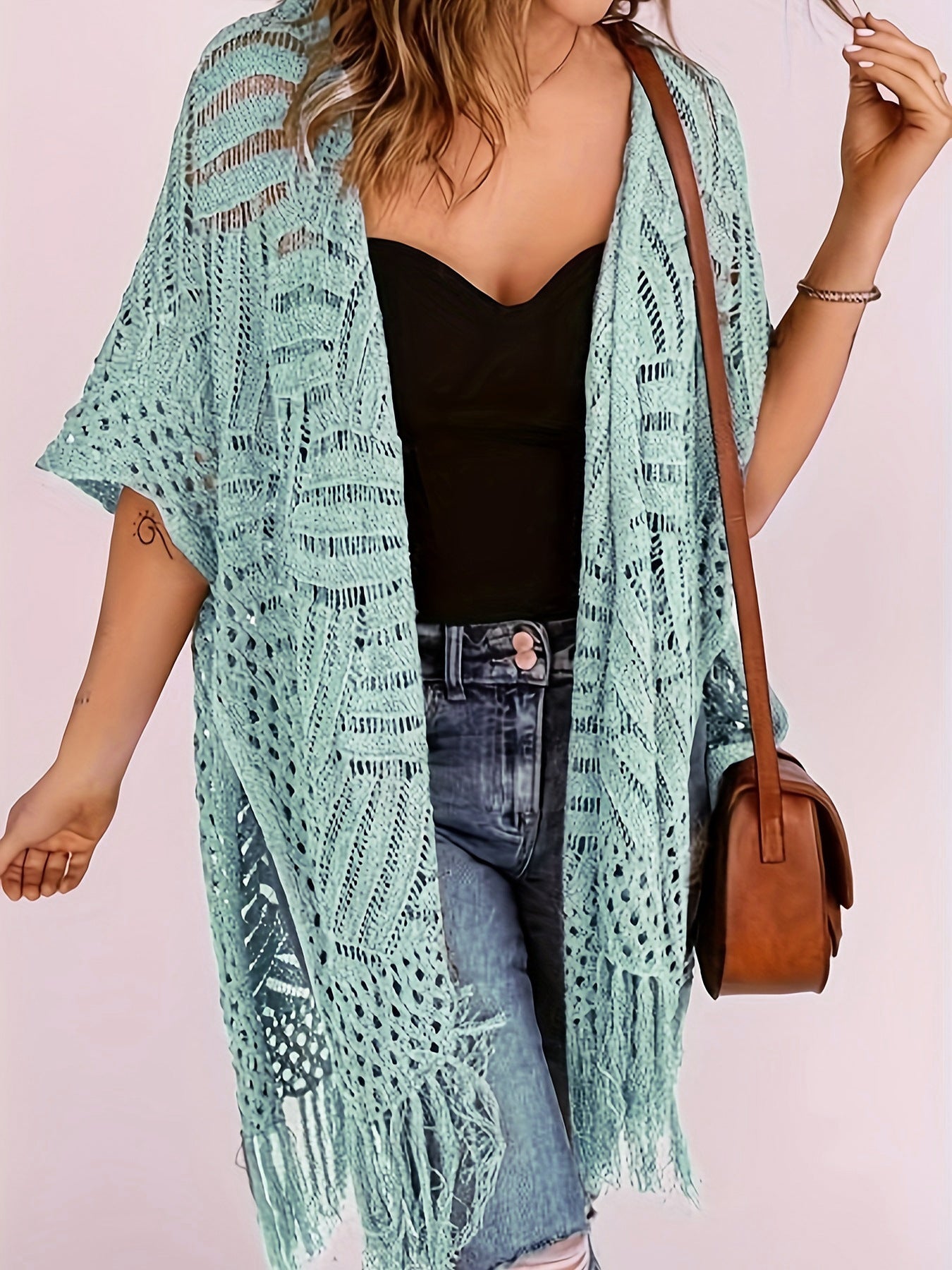 🥳2026 HOT SALE🥳💞50K+ SOLD!👗🌿 50% OFF! Women's Open-Front Knit Cover-Up – Breathable hollow-out knit, tassel fringe hem. Flattering draped silhouette. Wear over swimwear or with jeans. Beach or city ready. 🌊✨