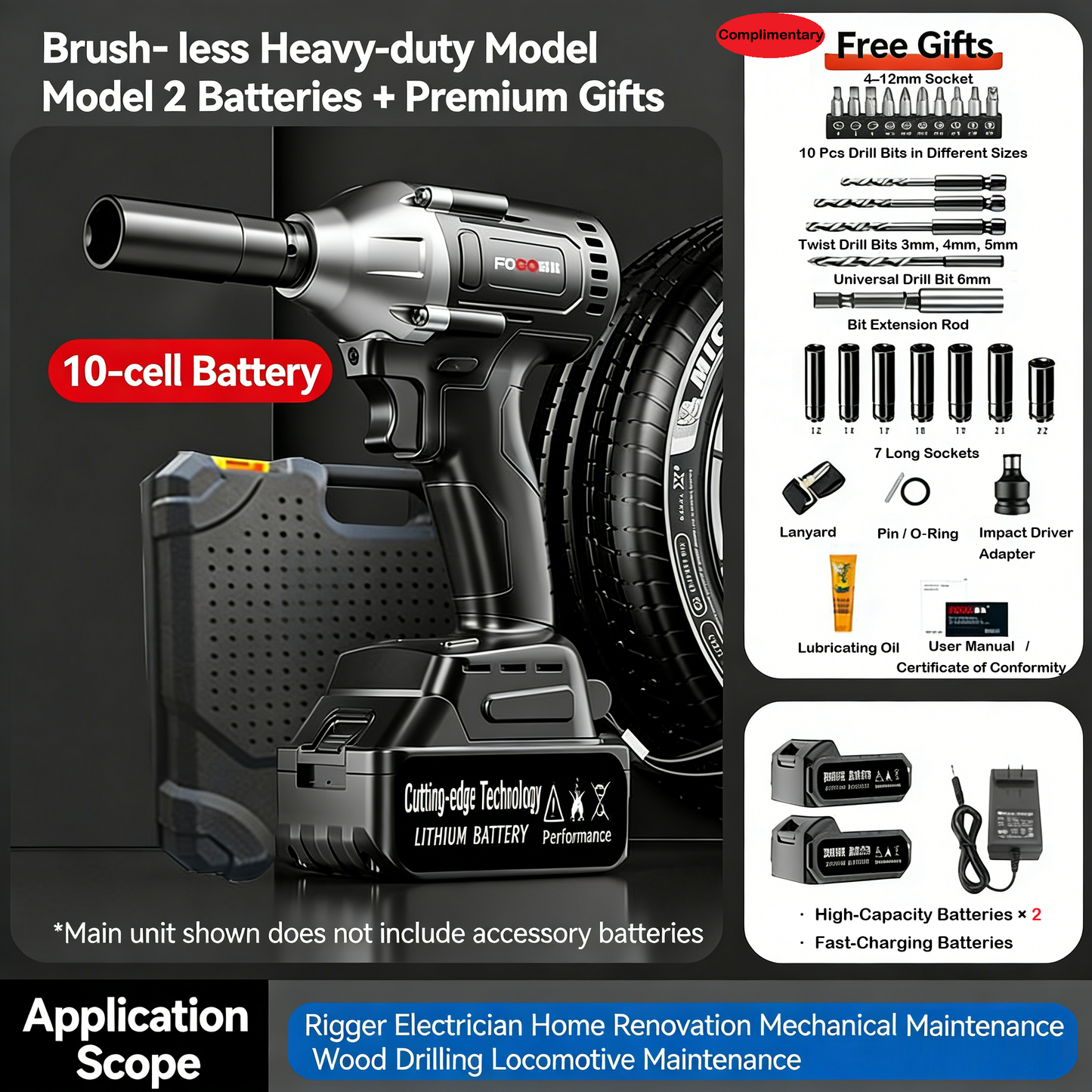 🔧40% OFF!⚡Cordless Brushless Impact Wrench 1/2 Inch, High Torque, 2x Battery Fast Charger🛠️