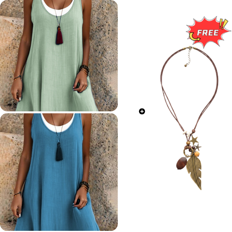 ⏰Last Day Sale 50% Off💃Women's Casual Loose Sleeveless Fake Two Piece Tank Dress