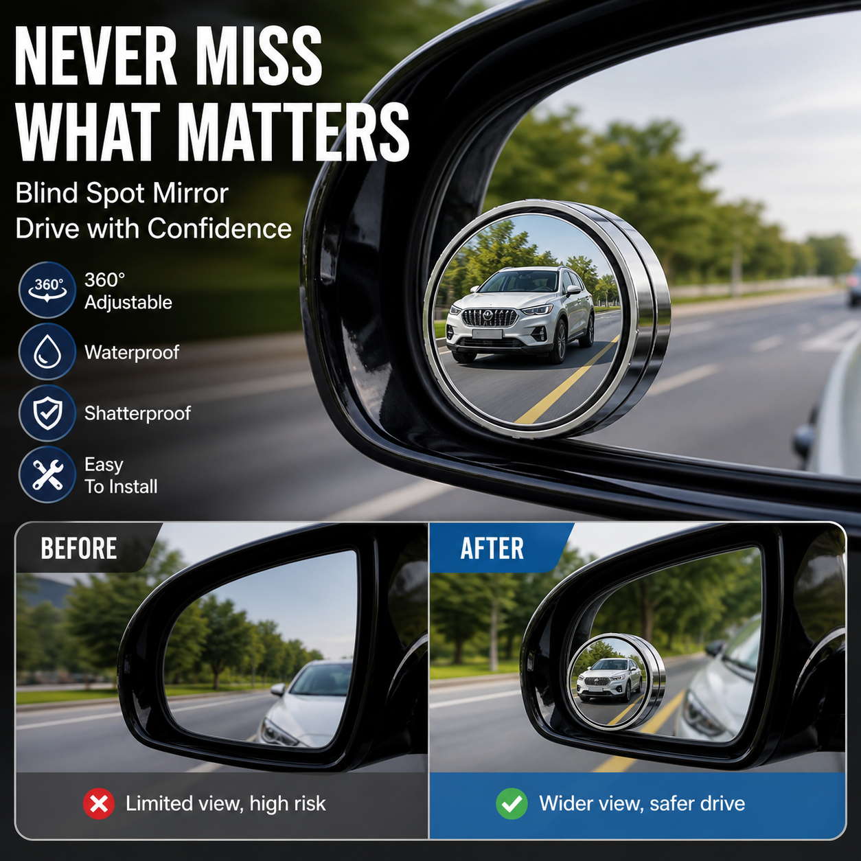 🥳HOT SALE🥳💞15K+ SOLD! Blind Spot Mirrors – From £4.99! HD vision, 360° adjustable & waterproof. Safer driving – grab yours! ✅