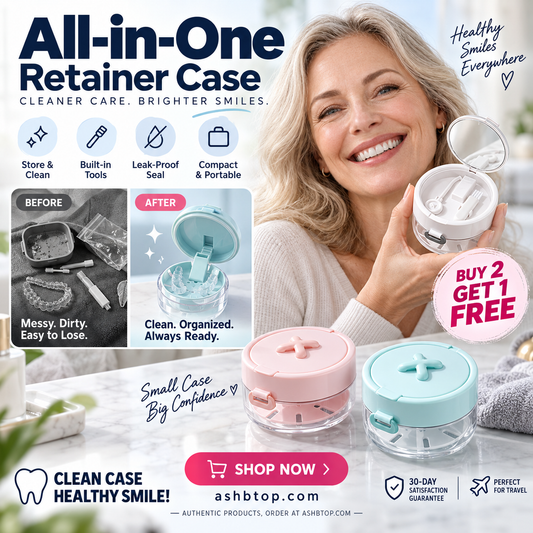 🦷🧳 All-in-One Retainer Storage Case — Soaking Compartment, Built-in Mirror & Cleaning Tools