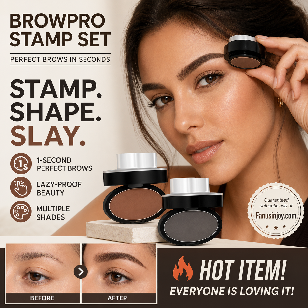🖌️50K+ Sold!!!🖤Eyebrow Stamp Powder Kit with Applicator Brush, One Press Perfect Brow Stamp, Waterproof Long Lasting 24H Wear Eyebrow Makeup for Lazy Daily Salon-Like Brows