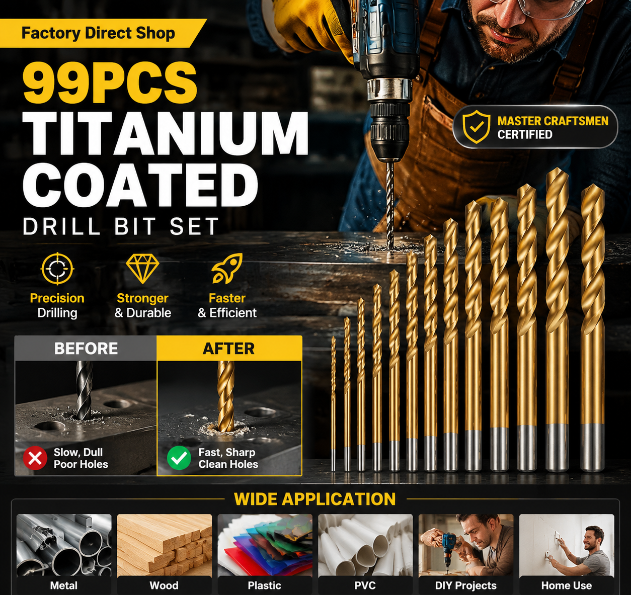 🔧 50% OFF NOW! ⚡ 99pcs Titanium Coated Drill Bit Set – High-efficiency, durable & versatile – Ideal for craftsmen & DIY projects 🛠️