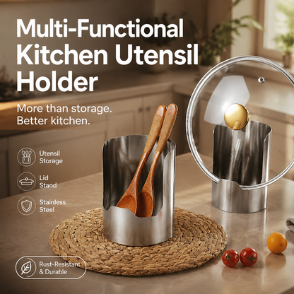 ⏳Time-Limited Special⏰Multi‑Functional Kitchen Utensil Holder, Stainless Steel Organizer, for Spoons, Pot Lids & Cooking Gadgets, Countertop Kitchen Storage