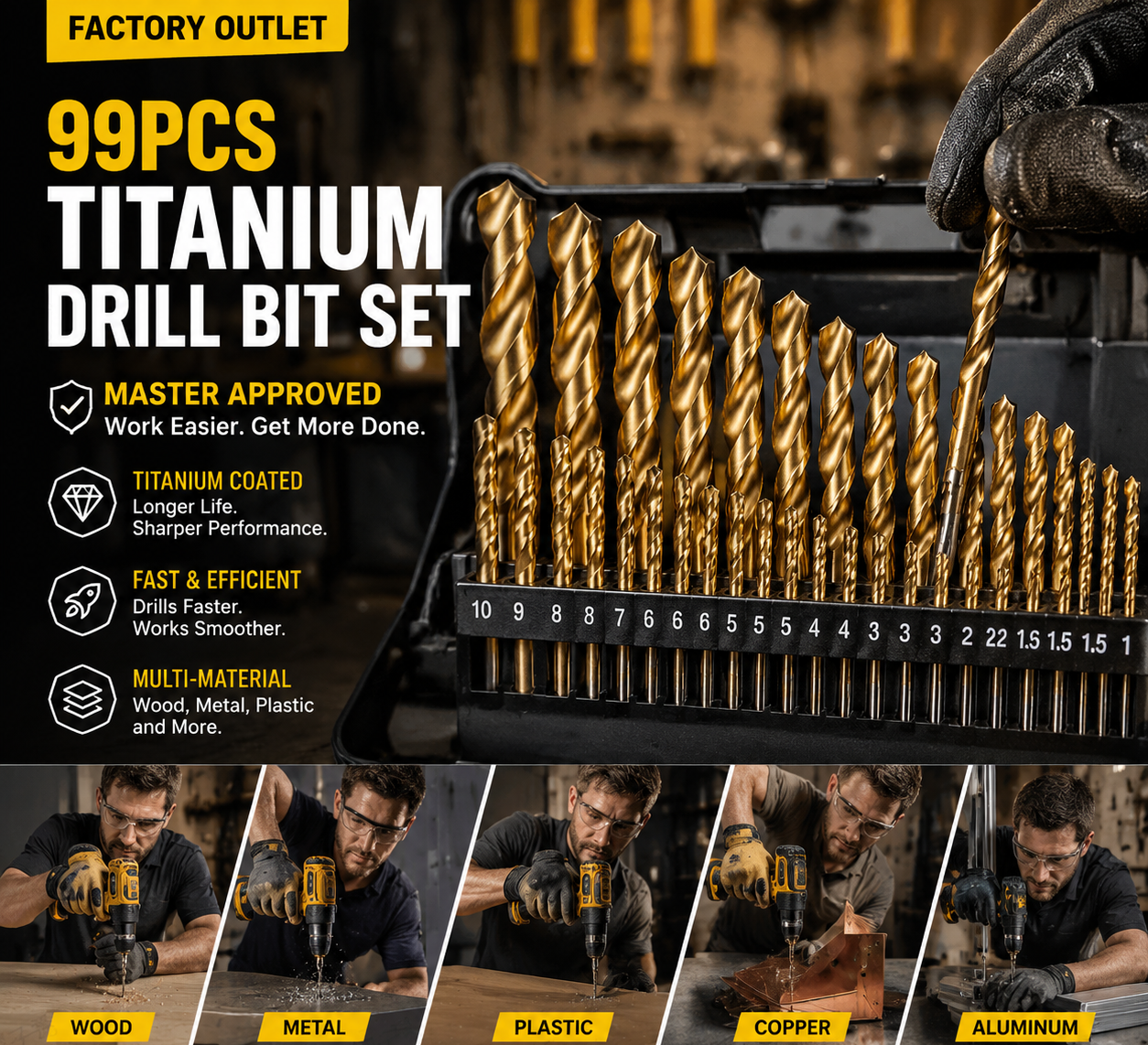 🔧 50% OFF NOW! ⚡ 99pcs Titanium Coated Drill Bit Set – High-efficiency, durable & versatile – Ideal for craftsmen & DIY projects 🛠️