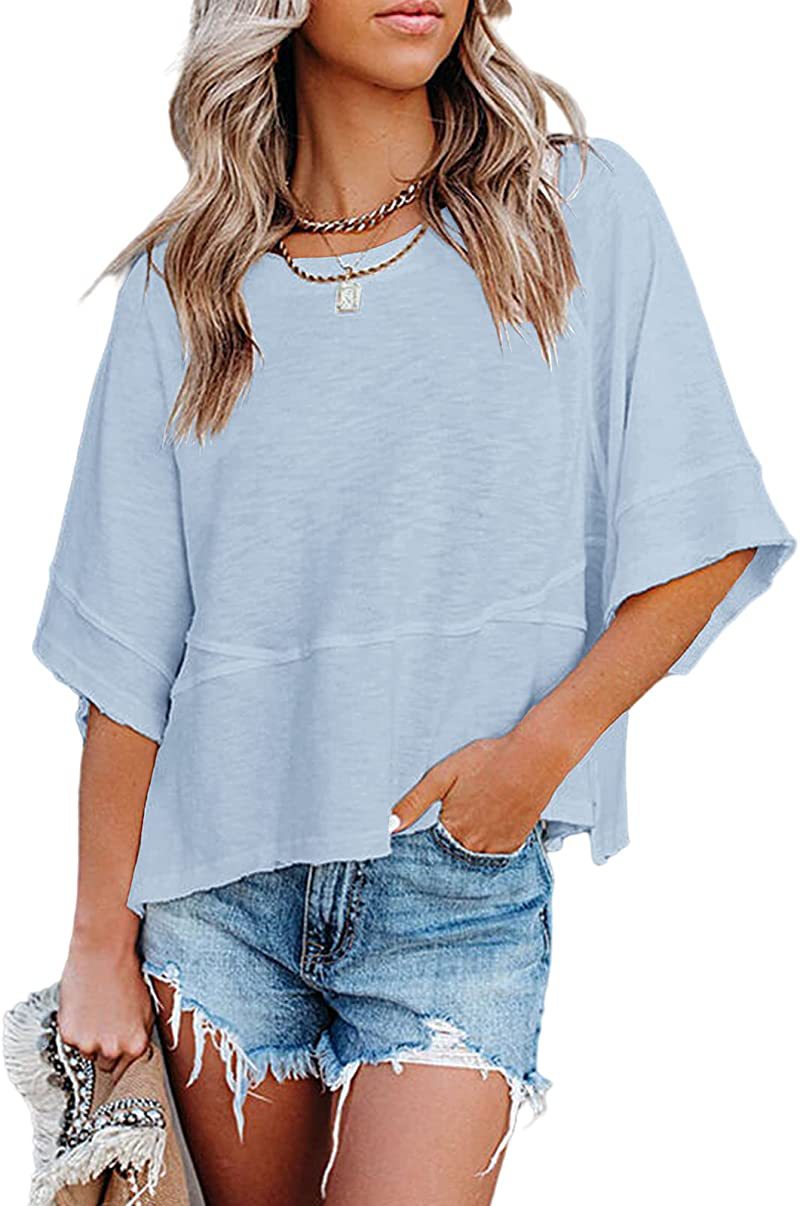 ☀️2026 HOT SALE 50% OFF💃🌸Women's Solid Color Splicing Loose Five Points Flare Sleeve T-Shirt
