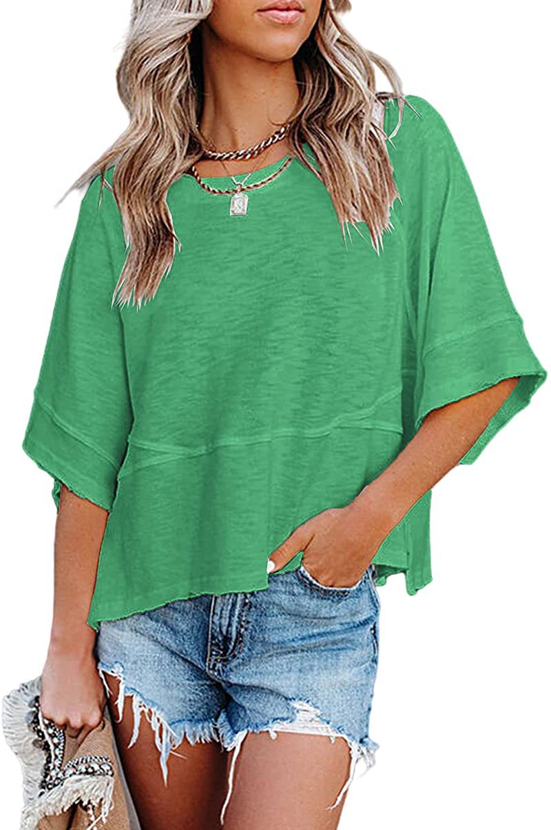 ☀️2026 HOT SALE 50% OFF💃🌸Women's Solid Color Splicing Loose Five Points Flare Sleeve T-Shirt