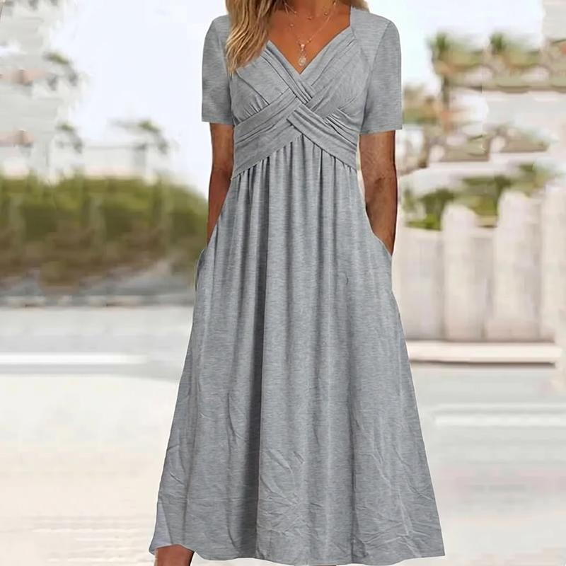 🍀LAST DAY SALE 49% OFF🍀Women’s V-Neck Short Sleeve Long Dresses