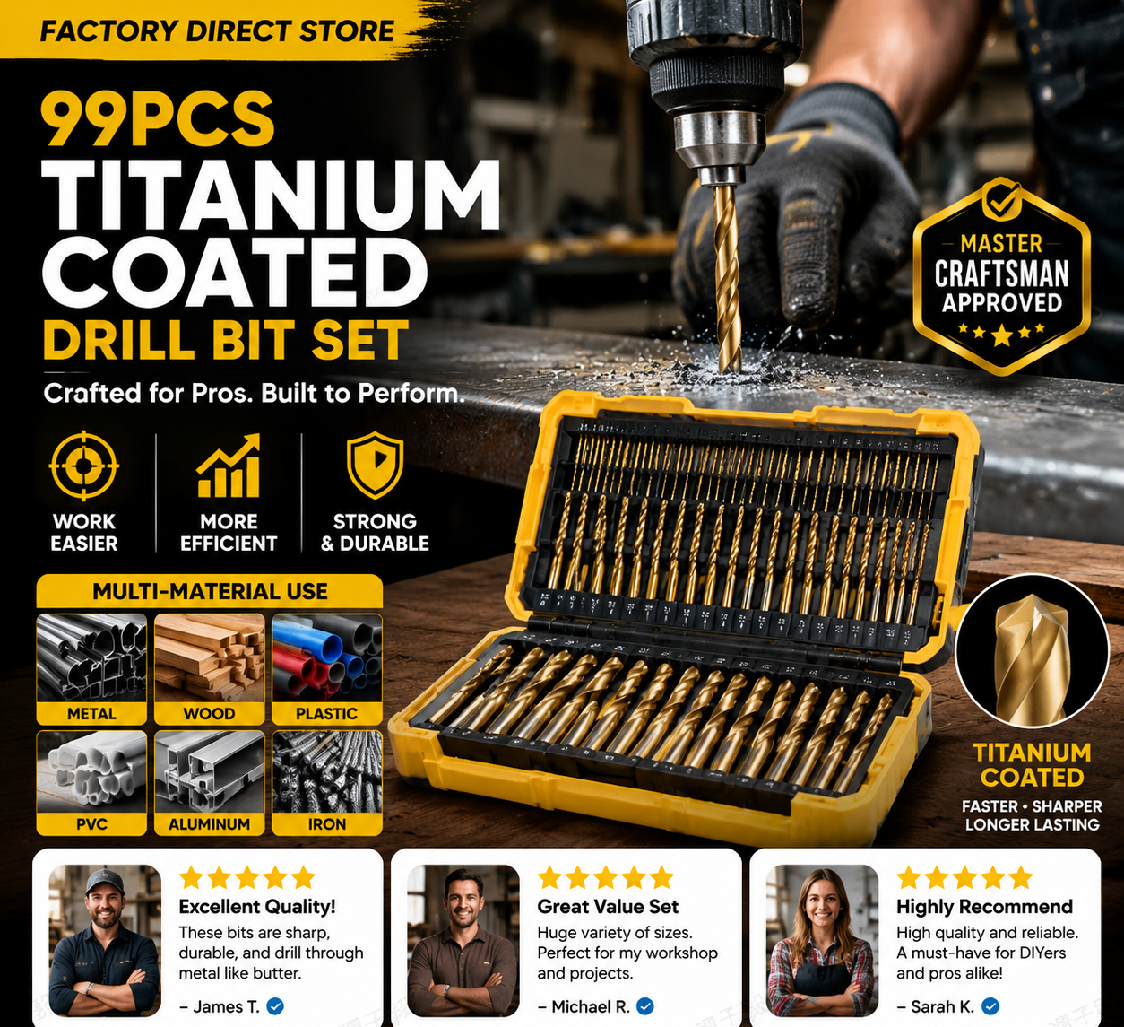🔧 50% OFF NOW! ⚡ 99pcs Titanium Coated Drill Bit Set – High-efficiency, durable & versatile – Ideal for craftsmen & DIY projects 🛠️