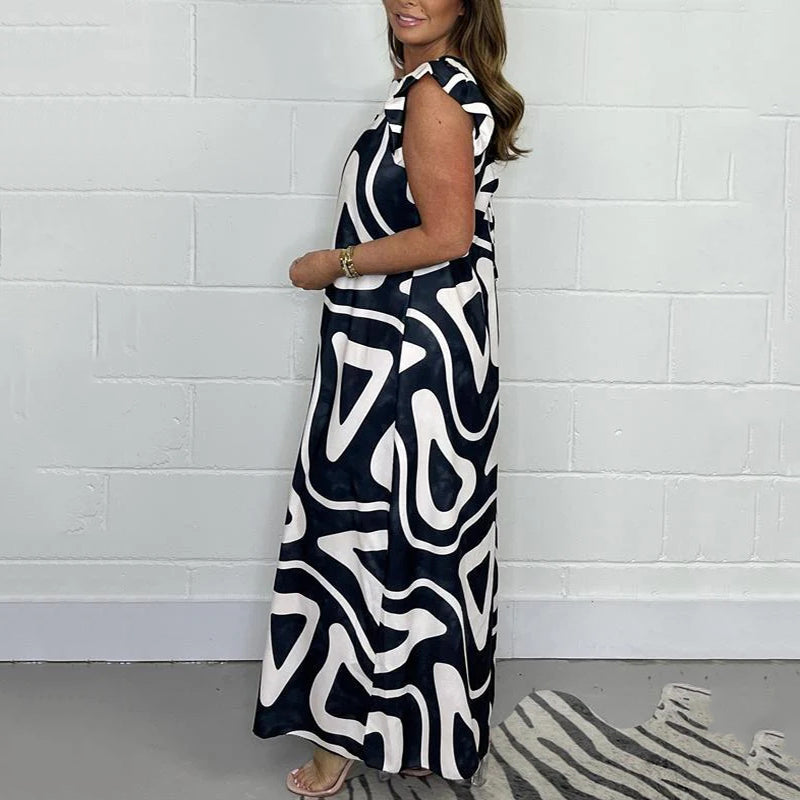 🔥Limited Offer 50% OFF✨Ruffled Geometric Print Jumpsuit✨Women's Summer Wide-Leg Casual Wear