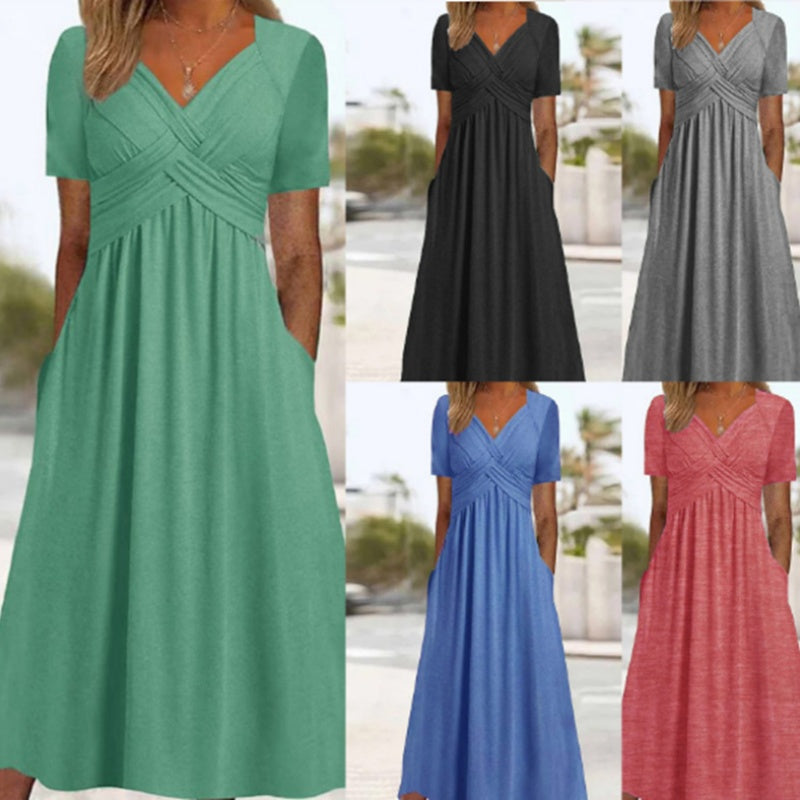 🍀LAST DAY SALE 49% OFF🍀Women’s V-Neck Short Sleeve Long Dresses