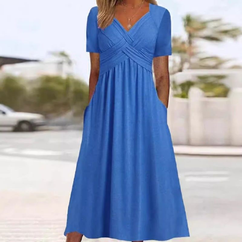 🍀LAST DAY SALE 49% OFF🍀Women’s V-Neck Short Sleeve Long Dresses