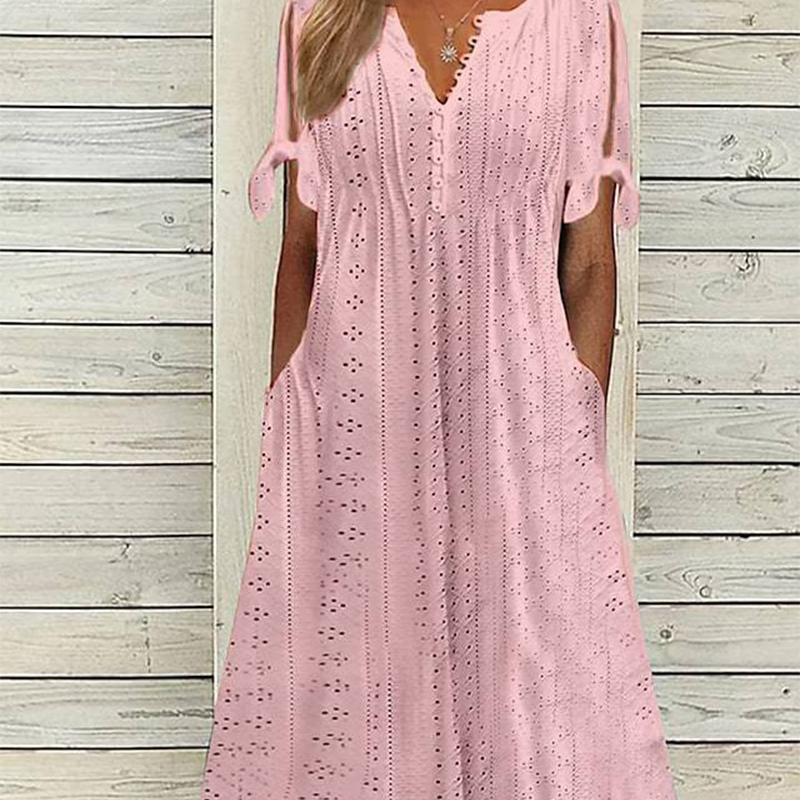 ⏰Last Day Sale 50% Off💃Women's Elegant V-Neck Hollow-Out Solid Dress