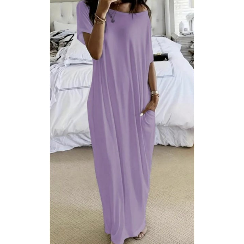 Seasonal bestseller with 50% off 🔥Women's Summer Casual Loose Solid Color Short-Sleeve Long Dress