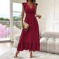 V-Neck Ruffled Waist-Defining Maxi Dress