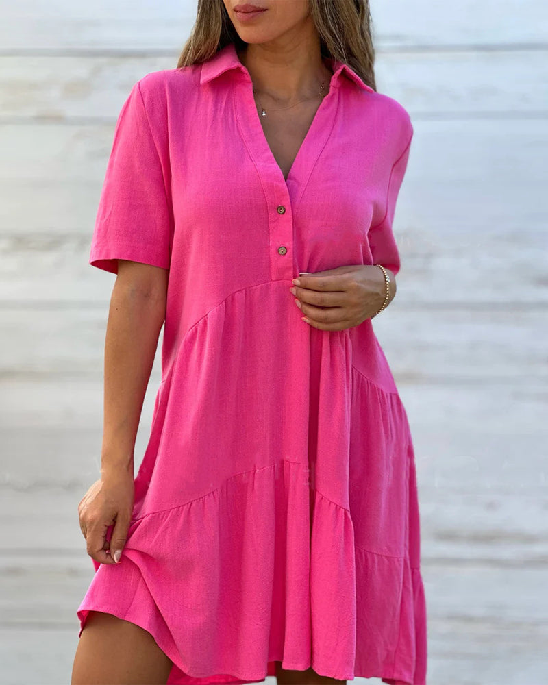 🌸 50% OFF NOW! 🌸Solid Color Comfort Lapel Button Dress