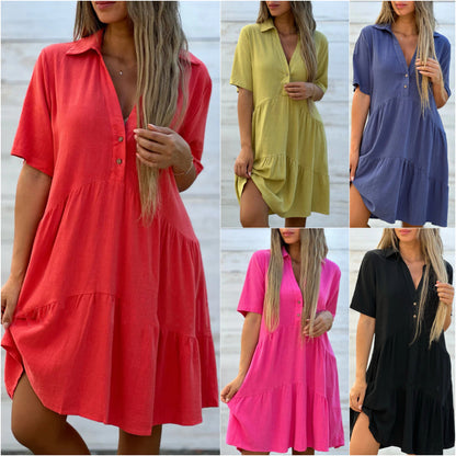 🌸 50% OFF NOW! 🌸Solid Color Comfort Lapel Button Dress
