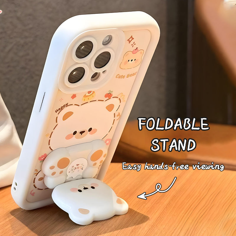 Foldable Stand & Mirror Cute Bear Phone Case for iPhone Series