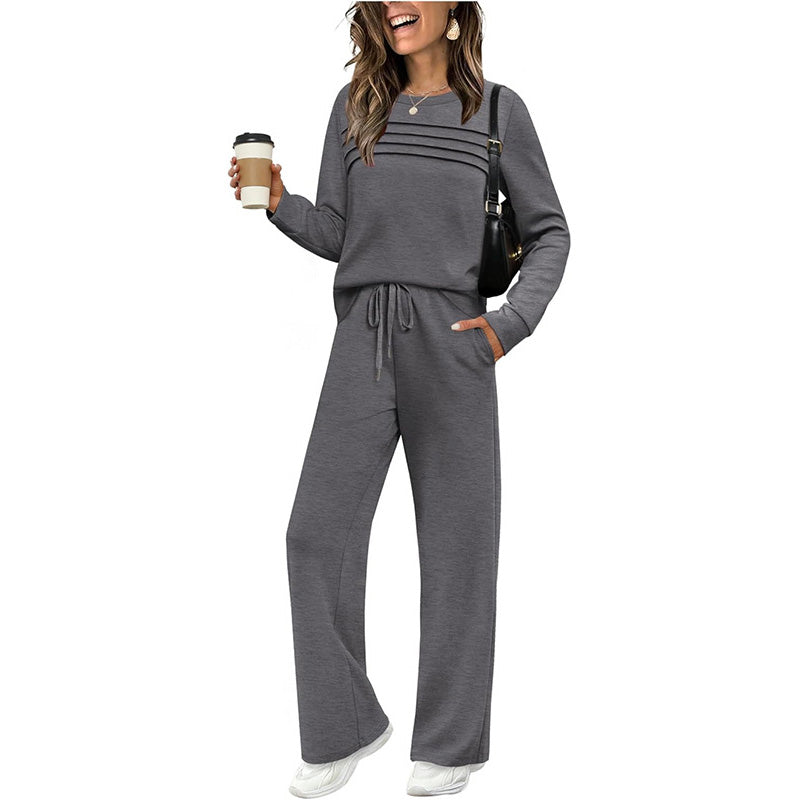 🥳2026 HOT SALE🥳💞60K+ SOLD!✨Women's Crew Neck Top & Drawstring Pants Set3